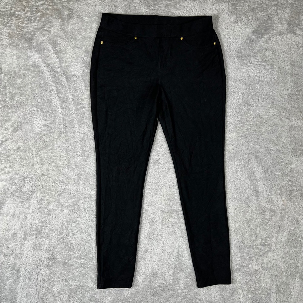 Michael Kors Womens Black Stretch Twill Pull On Skinny‎ Leggings Pants Gold Logo